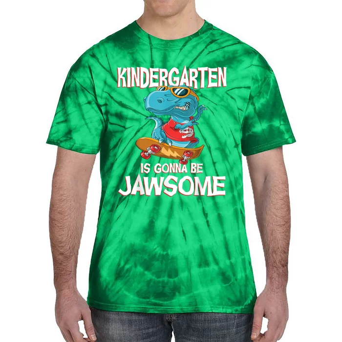 1st Day Of Kindergarten Is Gonna Be Jawsome Dinosaur Boy Tie-Dye T-Shirt