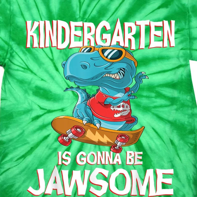 1st Day Of Kindergarten Is Gonna Be Jawsome Dinosaur Boy Tie-Dye T-Shirt