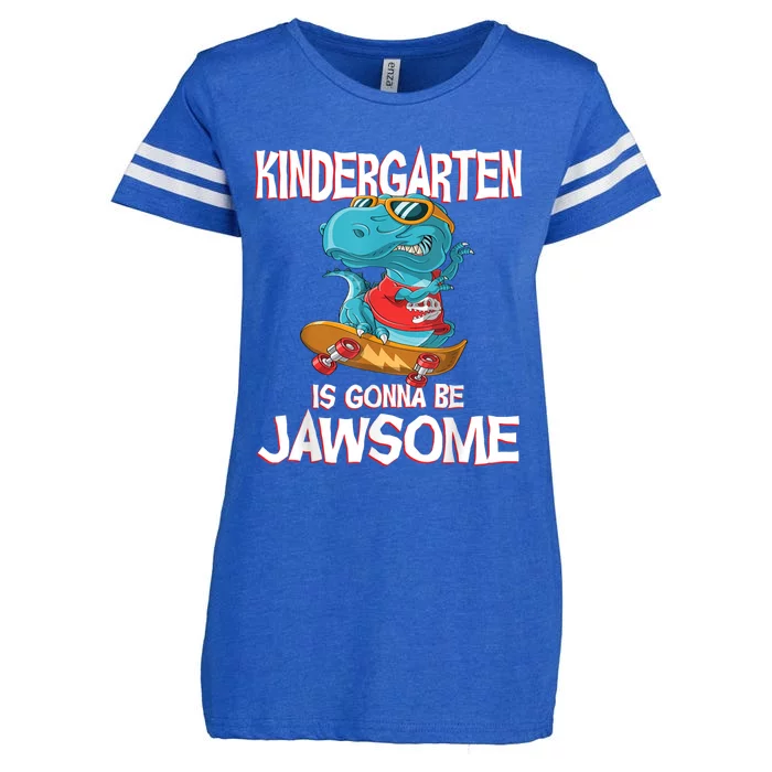 1st Day Of Kindergarten Is Gonna Be Jawsome Dinosaur Boy Enza Ladies Jersey Football T-Shirt