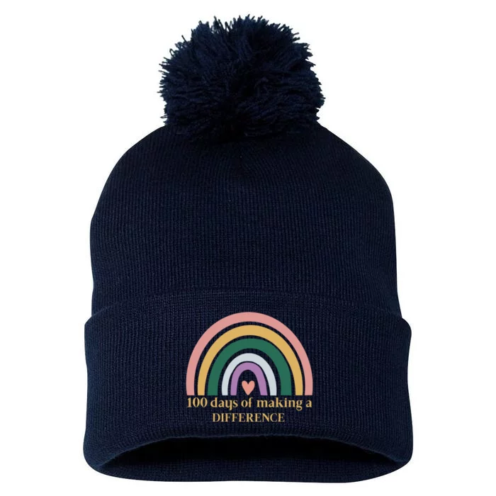 100 Days Of Making A Difference School Rainbow Pom Pom 12in Knit Beanie