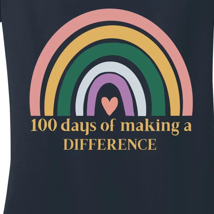 100 Days Of Making A Difference School Rainbow Women's V-Neck T-Shirt