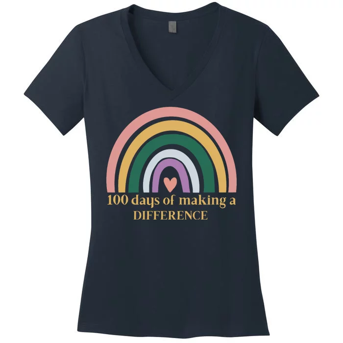 100 Days Of Making A Difference School Rainbow Women's V-Neck T-Shirt