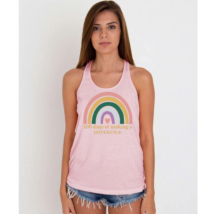 100 Days Of Making A Difference School Rainbow Women's Knotted Racerback Tank