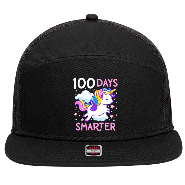 100th Day Of School Unicorn 100 Days Smarter Kindergarten 7 Panel Mesh Trucker Snapback Hat