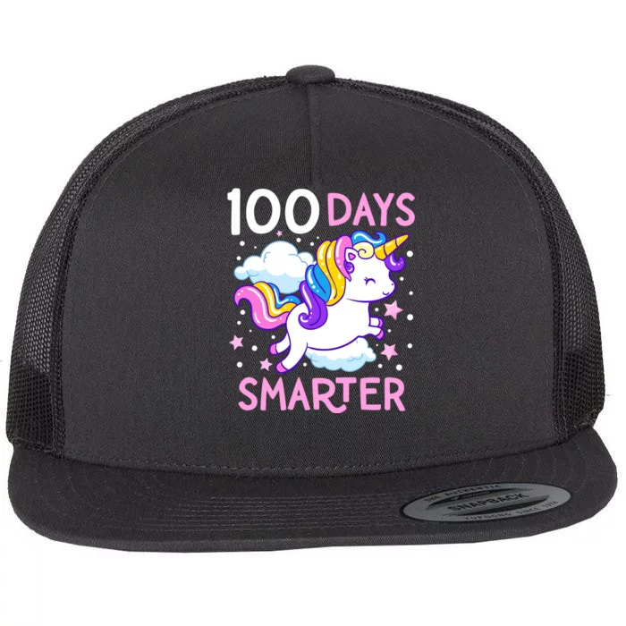 100th Day Of School Unicorn 100 Days Smarter Kindergarten Flat Bill Trucker Hat