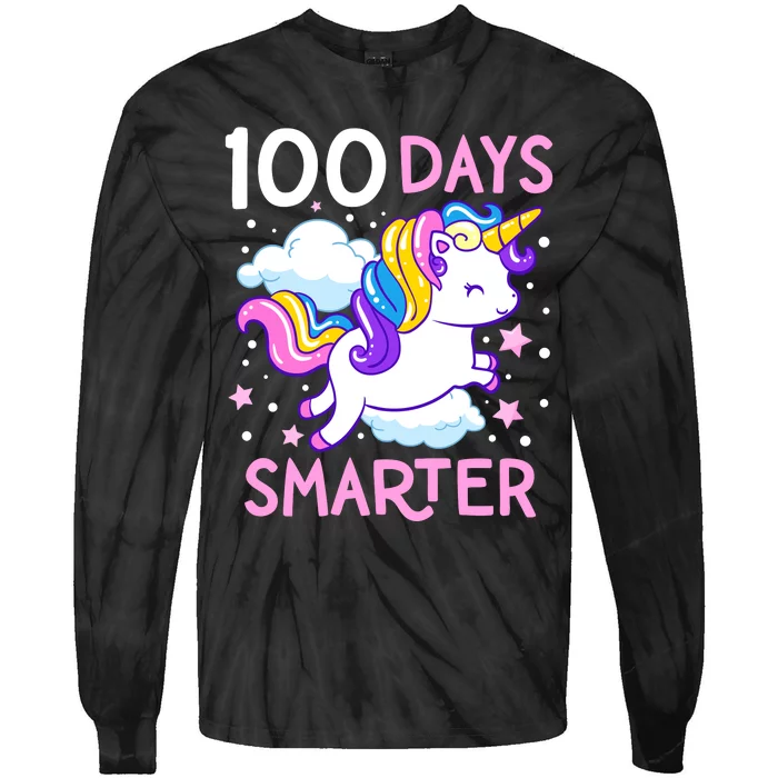 100th Day Of School Unicorn 100 Days Smarter Kindergarten Tie-Dye Long Sleeve Shirt