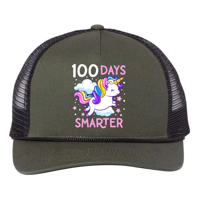 100th Day Of School Unicorn 100 Days Smarter Kindergarten Retro Rope Trucker Hat Cap