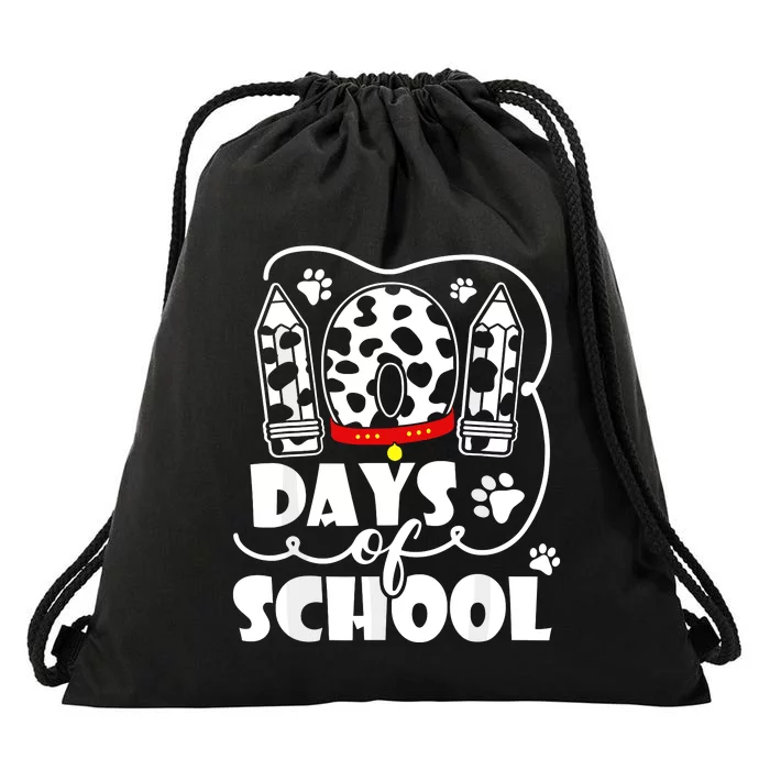 101 Days Of School Dalmatian Dog 100 Days Smarter Drawstring Bag