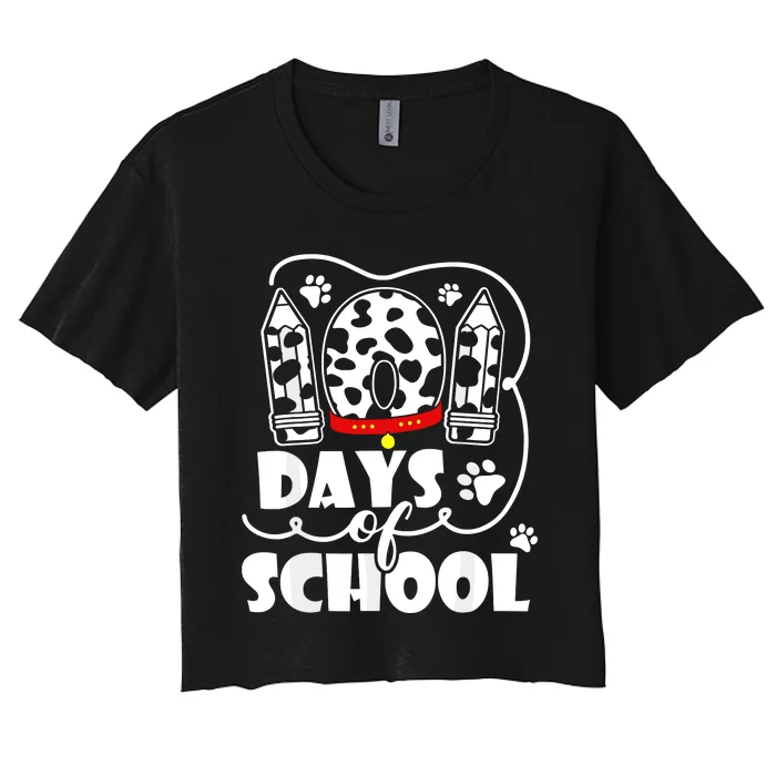 101 Days Of School Dalmatian Dog 100 Days Smarter Women's Crop Top Tee