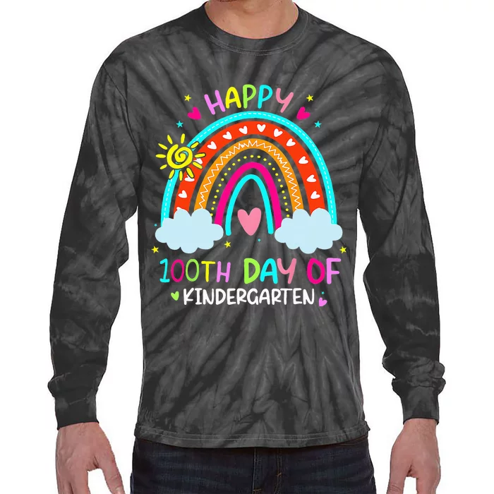 100th Day Of Kindergarten School Rainbow 100 Days Smarter Tie-Dye Long Sleeve Shirt