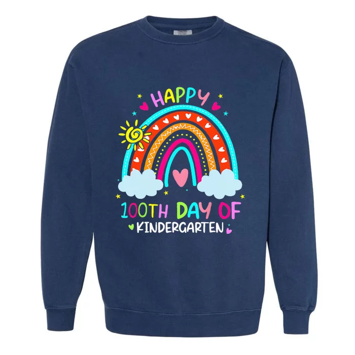 100th Day Of Kindergarten School Rainbow 100 Days Smarter Garment-Dyed Sweatshirt