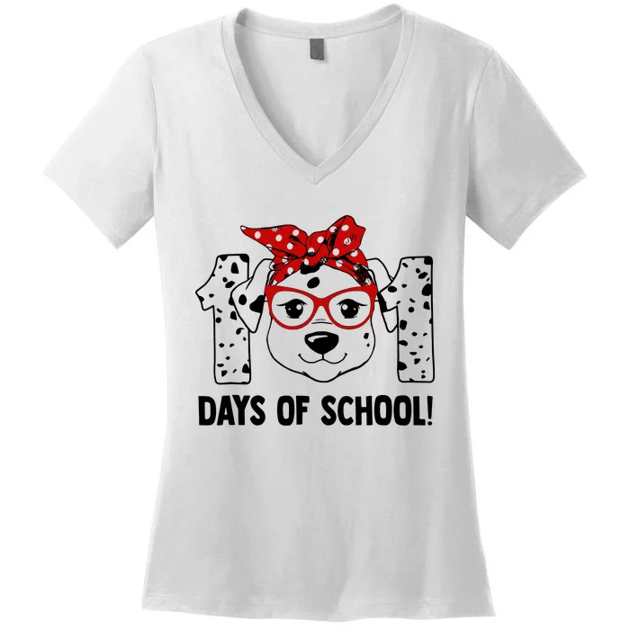 101 Days Of School Dalmatian Dog Teachers Gift Women's V-Neck T-Shirt