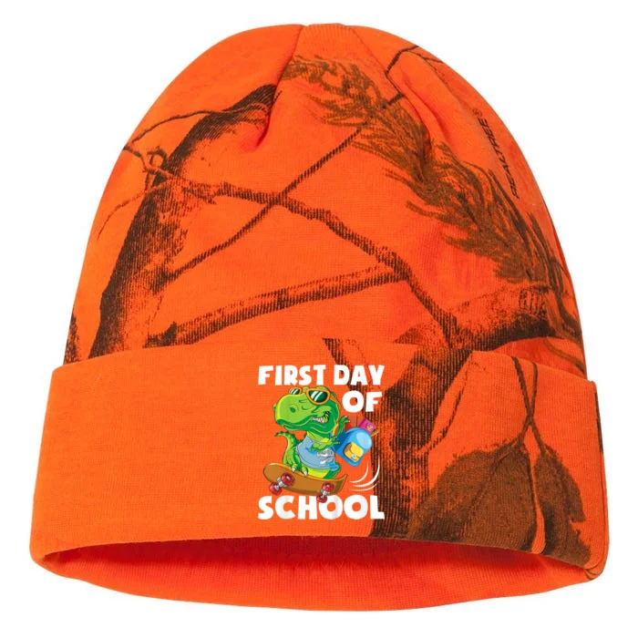 1st Day Of Kindergarten Is Gonna Be Jawsome Dinosaur Boy Kati - 12in Camo Beanie