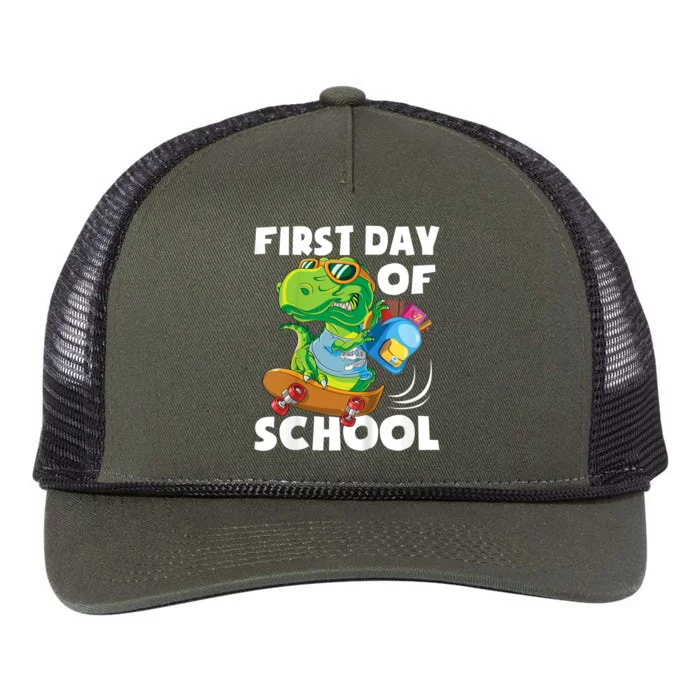 1st Day Of Kindergarten Is Gonna Be Jawsome Dinosaur Boy Retro Rope Trucker Hat Cap