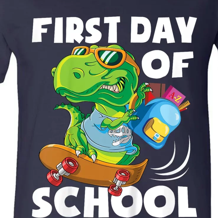 1st Day Of Kindergarten Is Gonna Be Jawsome Dinosaur Boy V-Neck T-Shirt