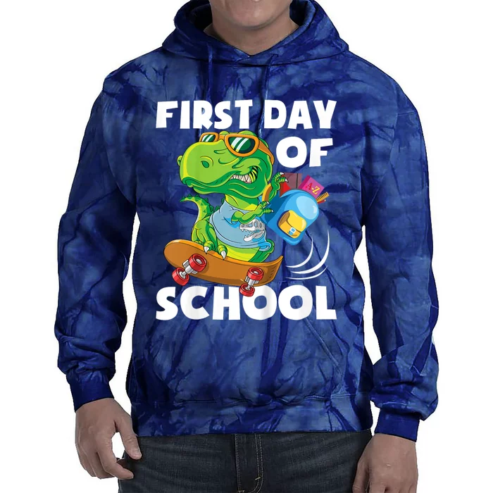 1st Day Of Kindergarten Is Gonna Be Jawsome Dinosaur Boy Tie Dye Hoodie