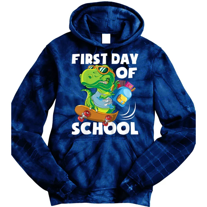 1st Day Of Kindergarten Is Gonna Be Jawsome Dinosaur Boy Tie Dye Hoodie