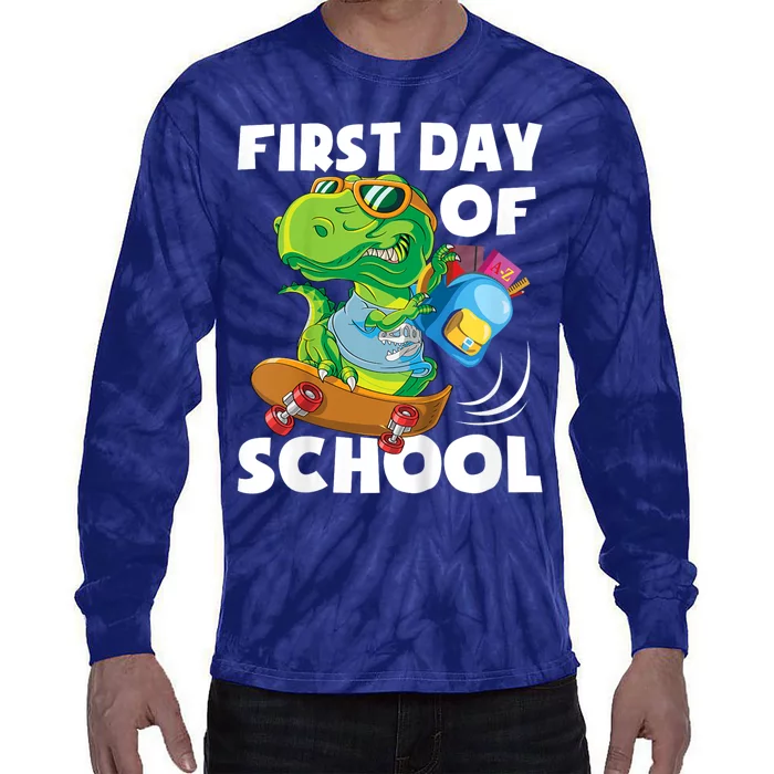 1st Day Of Kindergarten Is Gonna Be Jawsome Dinosaur Boy Tie-Dye Long Sleeve Shirt