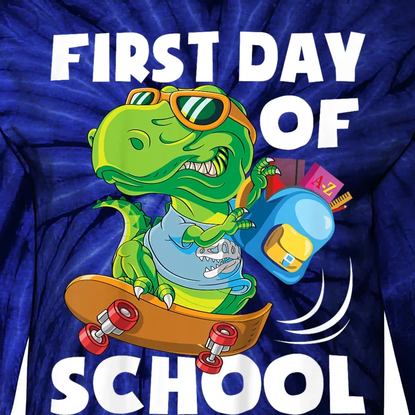 1st Day Of Kindergarten Is Gonna Be Jawsome Dinosaur Boy Tie-Dye Long Sleeve Shirt