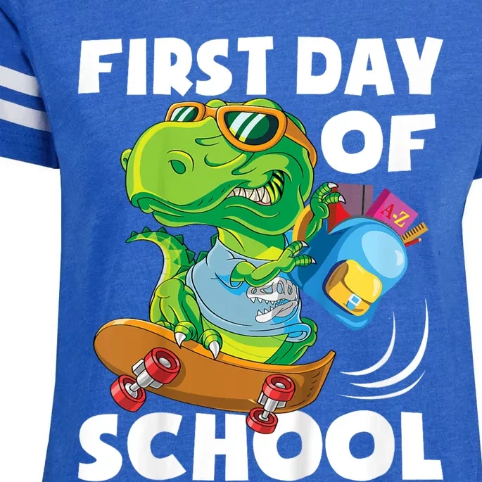 1st Day Of Kindergarten Is Gonna Be Jawsome Dinosaur Boy Enza Ladies Jersey Football T-Shirt