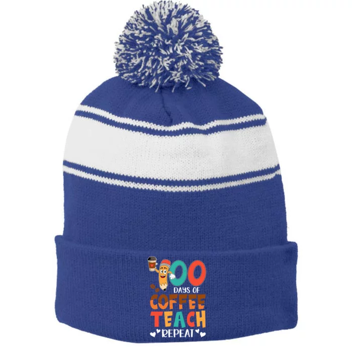 100 Days Of Coffee Teach Repeat 100th Day School Teacher Gift Stripe Pom Pom Beanie