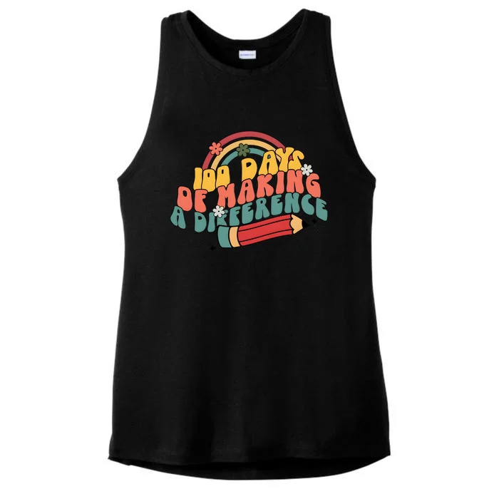 100 Days Of Making A Difference Happy 100 Days Ladies Tri-Blend Wicking Tank