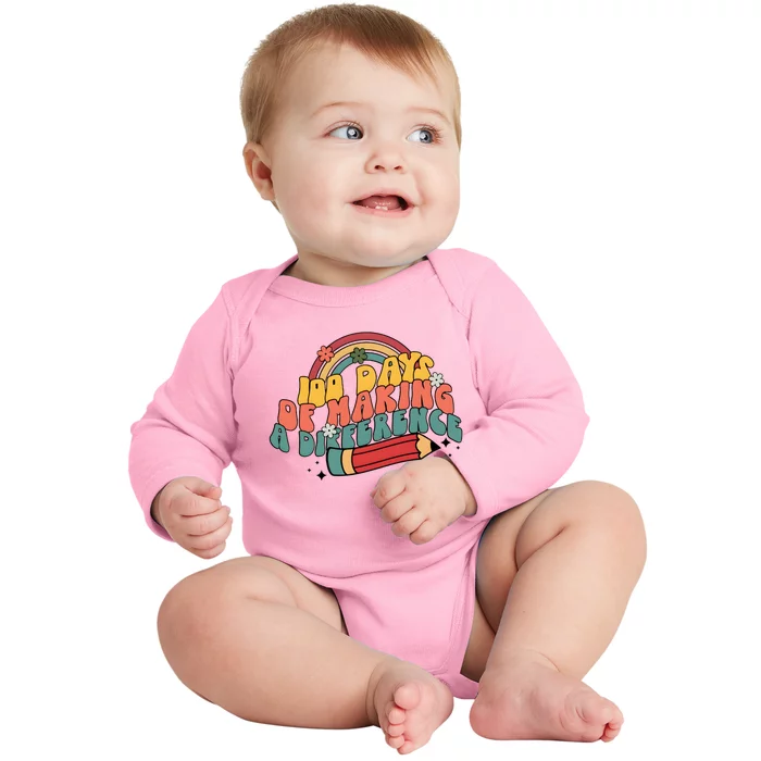 100 Days Of Making A Difference Happy 100 Days Baby Long Sleeve Bodysuit