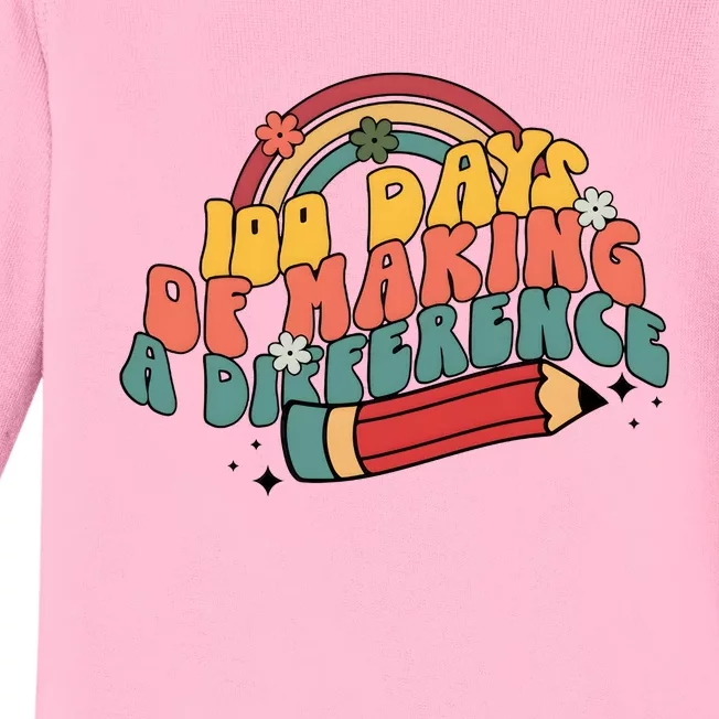 100 Days Of Making A Difference Happy 100 Days Baby Long Sleeve Bodysuit