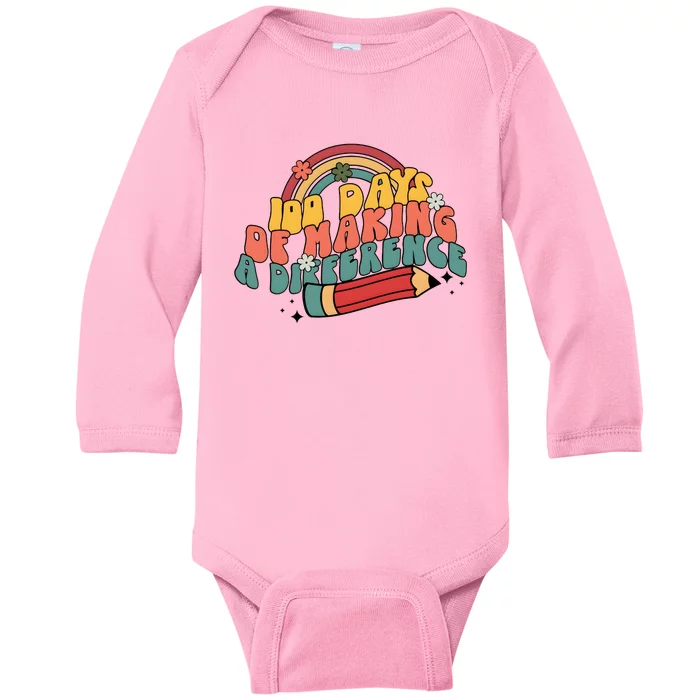 100 Days Of Making A Difference Happy 100 Days Baby Long Sleeve Bodysuit