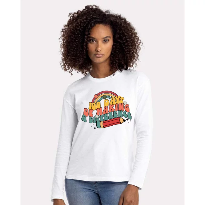 100 Days Of Making A Difference Happy 100 Days Womens Cotton Relaxed Long Sleeve T-Shirt