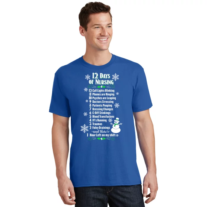 12 Days Of Nursing Funny Nurses Christmas Ugly Gift T-Shirt