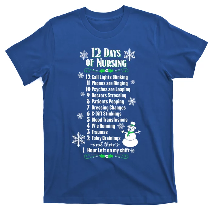 12 Days Of Nursing Funny Nurses Christmas Ugly Gift T-Shirt