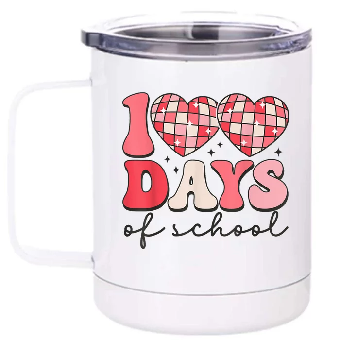 100 Days Of School Retro Disco Hearts 100th Day Of School Front & Back 12oz Stainless Steel Tumbler Cup