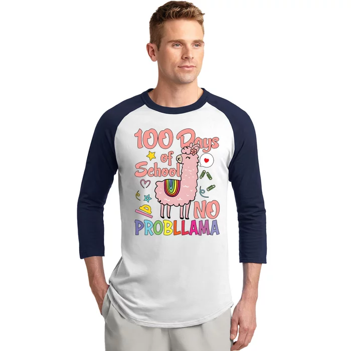 100 Days Of School No Probllama Baseball Sleeve Shirt