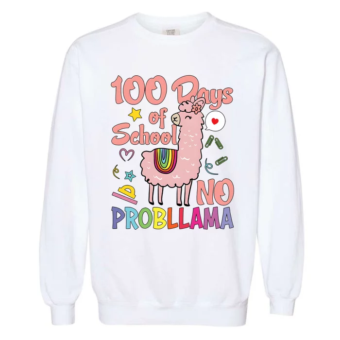 100 Days Of School No Probllama Garment-Dyed Sweatshirt