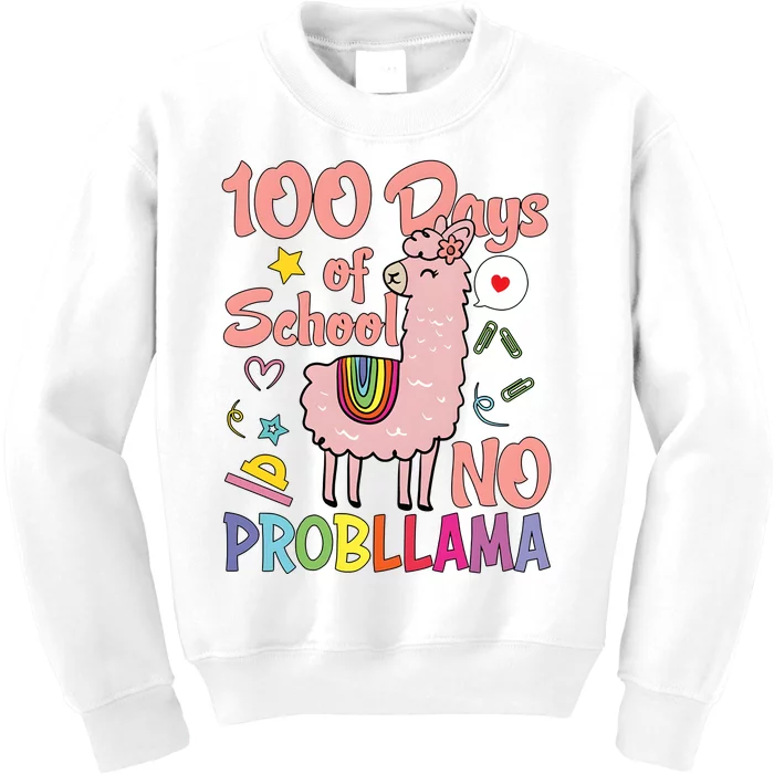 100 Days Of School No Probllama Kids Sweatshirt