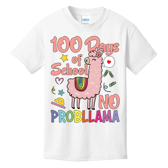 100 Days Of School No Probllama Kids T-Shirt