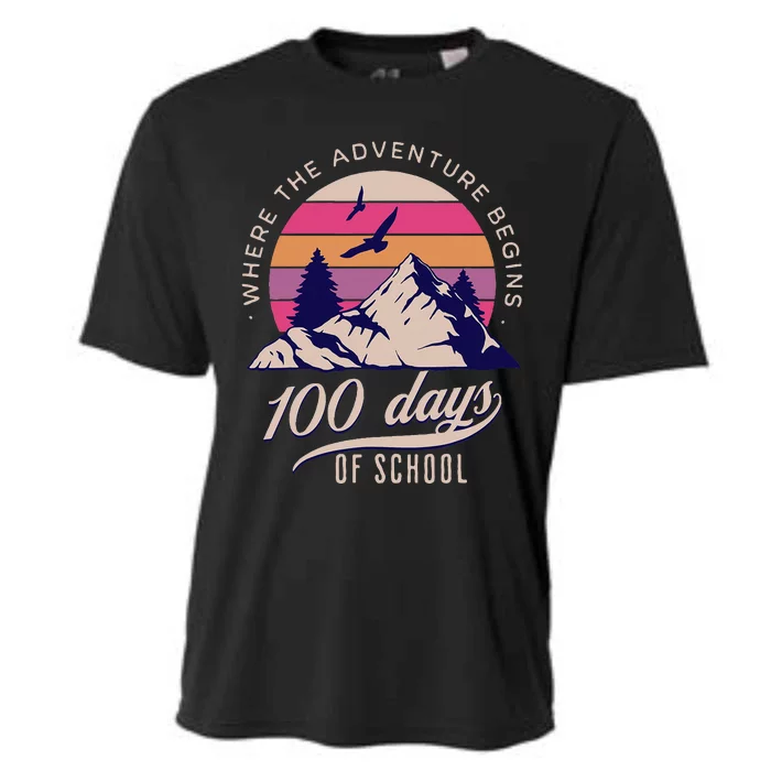 100 Days Of School Retro Outdoor Teacher 100th Day Of School Cooling Performance Crew T-Shirt