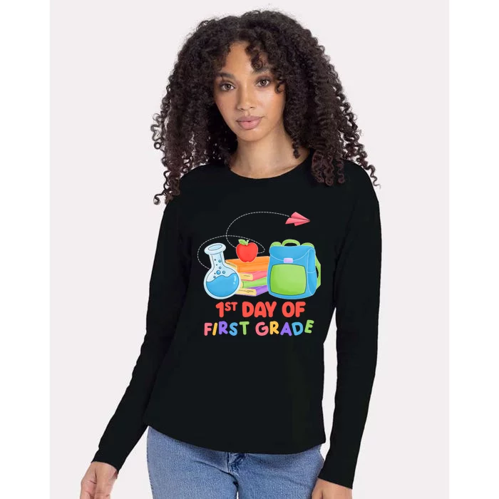 1st Day Of First Grade Cute Back To School Womens Cotton Relaxed Long Sleeve T-Shirt