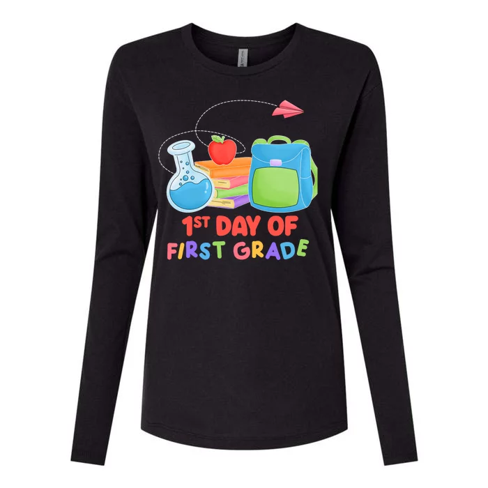 1st Day Of First Grade Cute Back To School Womens Cotton Relaxed Long Sleeve T-Shirt