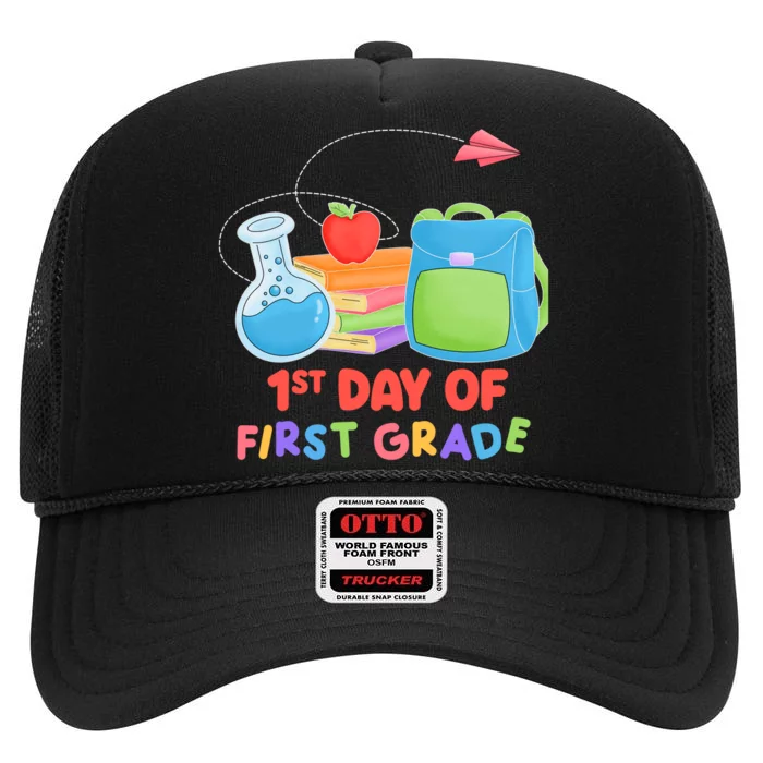 1st Day Of First Grade Cute Back To School High Crown Mesh Trucker Hat