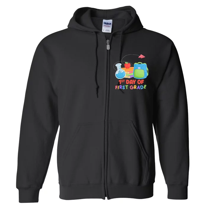 1st Day Of First Grade Cute Back To School Full Zip Hoodie