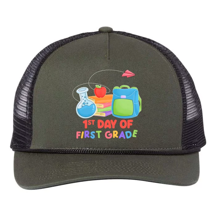 1st Day Of First Grade Cute Back To School Retro Rope Trucker Hat Cap