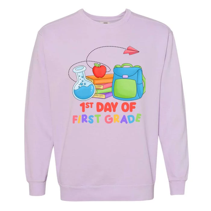 1st Day Of First Grade Cute Back To School Garment-Dyed Sweatshirt