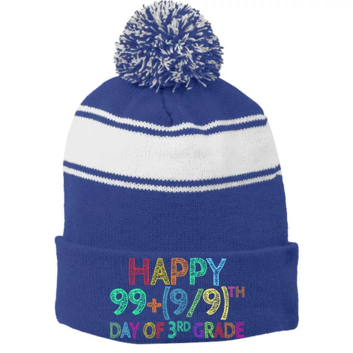 100th Day Of 3rd Grade Math Teacher 100 Days Gift Stripe Pom Pom Beanie