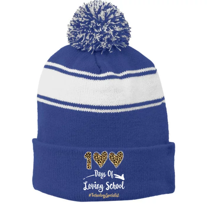 100 Days Of Loving School 100th Day Technology Specialist Great Gift Stripe Pom Pom Beanie