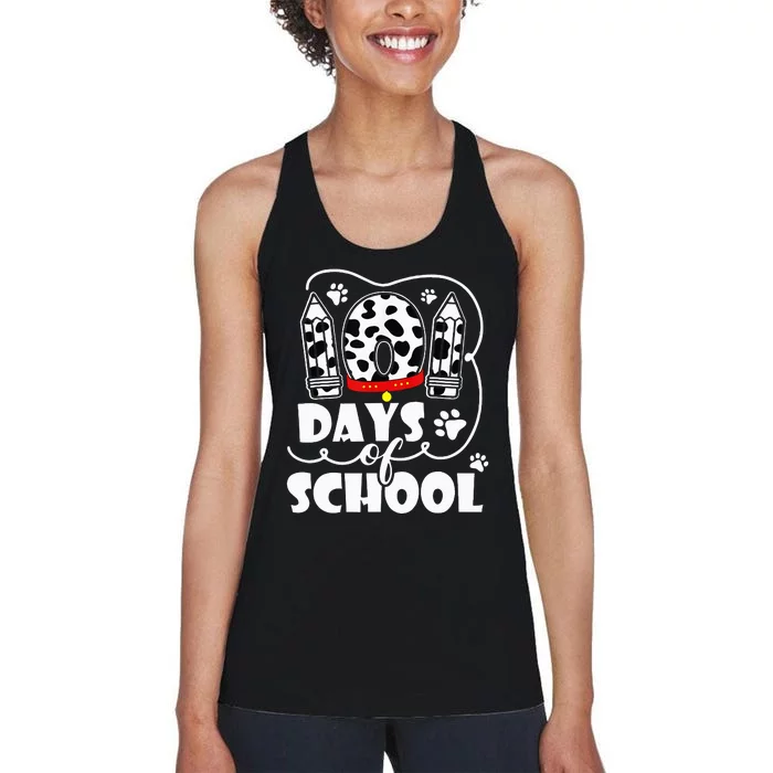 101 days of school dalmatian dog 100 days smarter teachers Women's Racerback Tank