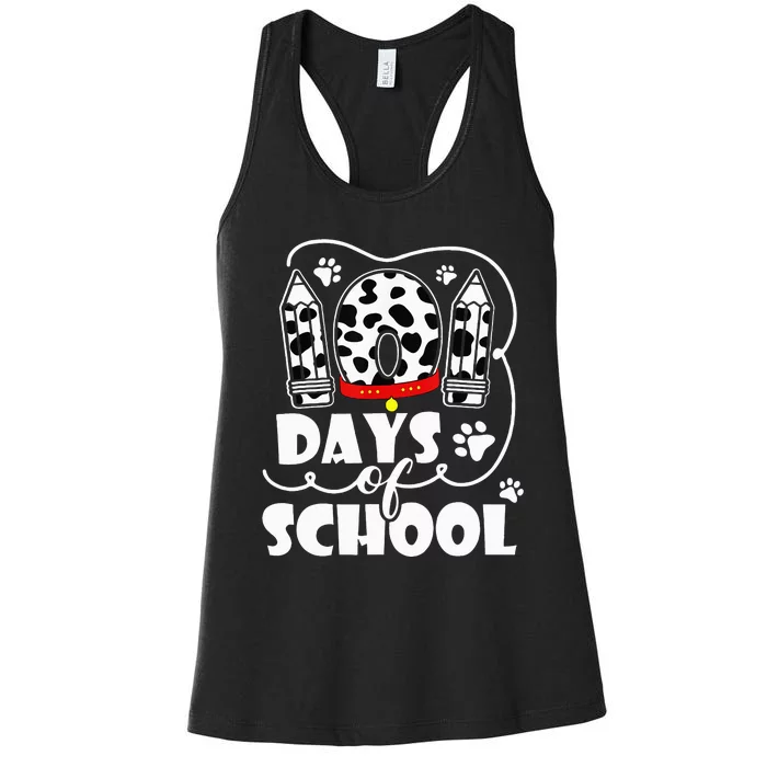 101 days of school dalmatian dog 100 days smarter teachers Women's Racerback Tank