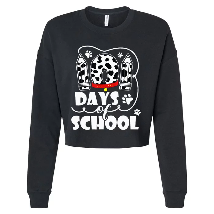 101 days of school dalmatian dog 100 days smarter teachers Cropped Pullover Crew