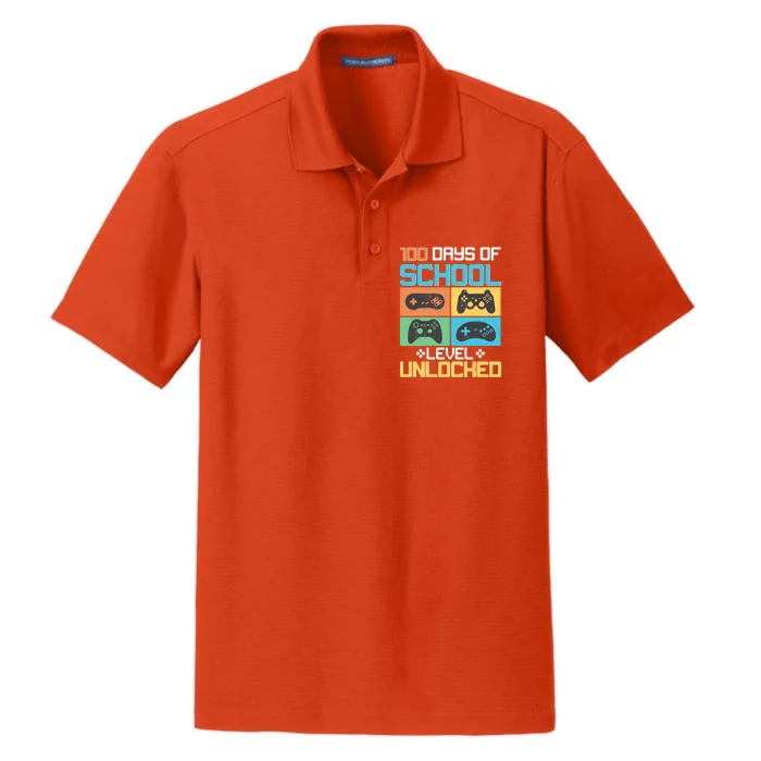 100 Days Of School Level Unlocked Video Game Fan Dry Zone Grid Performance Polo